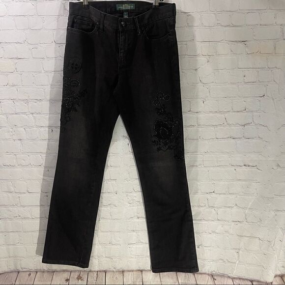 Lauren Black Jeans 4  Embroidered beaded - Picture 1 of 6
